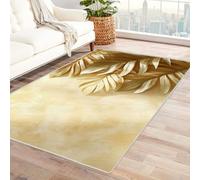 TODOAA Tapis Moderne à Poils Courts et Moelleux Motif Moderne de Feuille d’Or Dessous antidérapant, Super Doux Salon Manger Bureau Vintage Poils Ras Motif Abstrait(Or 47)-90x150cm