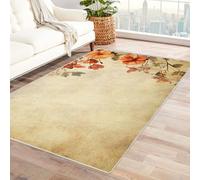 TODOAA Tapis Moderne à Poils Courts et Moelleux Tapis Floral Abstrait Simple Dessous antidérapant, Super Doux Salon Manger Bureau Vintage Poils Ras Motif Abstrait(Beige)-180x240cm