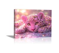 TODOAA Toile Tableau Peinture DrôLe Animaux Affiches Adorable fresque de léopard rose Moderne Murale Art Tableaux- pour Salon Decoration mural bain à coucher(Rose)-30x40cm Encadrée