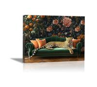 TODOAA Toile Tableau Peinture DrôLe Animaux Affiches Adorable fresque florale de léopard Moderne Murale Art Tableaux- pour Salon Decoration mural bain à coucher(Vert)-30x40cm Encadrée