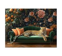 TODOAA Toile Tableau Peinture DrôLe Animaux Affiches Adorable fresque florale de léopard Moderne Murale Art Tableaux- pour Salon Decoration mural bain à coucher(Vert)-60x90cm Sans cadre