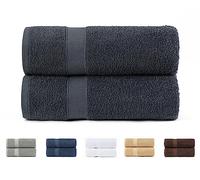 Todocama Lot de 2 Serviettes de Douche, 100% Coton 550 g/m², Extra Douces, très absorbantes et à séchage Rapide. Dimensions 70 x 140 cm, Couleur Gris foncé.