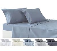 Todocama - Parure de draps 4 pièces - Drap Housse Ajustable - Drap Plat - Deux taies d'oreiller de 50 x 80 cm (lit 150 - 150 x 190/200 cm, Bleu grisâtre).
