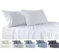 Todocama - Parure de draps 4 pièces - Drap Housse Ajustable - Drap Plat - Deux taies d'oreiller de 50 x 80 cm (lit 180-180 x 190/200 cm, Blanc)