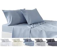 Todocama - Parure de draps 4 pièces - Drap Housse Ajustable - Drap Plat - Deux taies d'oreiller de 50 x 80 cm (lit 90-90 x 190/200 cm, Bleu Clair)