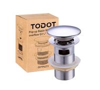 TODOT Bonde de lavabo Pop-up Chromé, Salle de Bain Vidage Clapet Push Open G 1 ¼ (Chromé avec Trop-plein L)