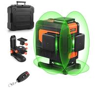 TODOT Niveau laser 3 x 360 degrés Outil laser à lignes croisées vertes à nivellement automatique avec télécommande, mode impulsion, base magnétique réglable et batterie Li-ion 5200 mAh - SC-L12