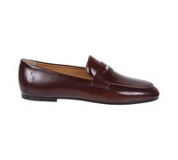Tod's, Femme, Chaussures, Brun, Taille: 36 EU Mocassin en cuir marron avec insert en métal argenté