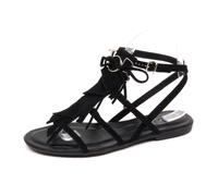 Tod's - Sandale en daim avec frange - Femme - Chaussures - Noir - Taille: 36 EU
