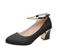 Toe High Round Heels Fashion Wedding Women's Chunky Heels Work Shoes Solid Women's High Heels (Black, 39)
