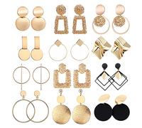TOEECY 12 Paires Boucles d'Oreilles Pendantes Géométrique pour Femme Filles Lot Boucle d'Oreille or Grand Rondes Carrées Métal Dorée Mode Bijoux Ensemble