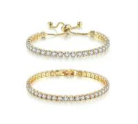 TOEECY 2 Bracelets Réglables Tennis Cubiques Brillants Chaîne Ajustable Femme Élégant Bijoux Luxueux Cristal Étincelant