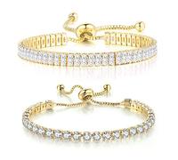 TOEECY 2 Bracelets Réglables Tennis Cubiques Brillants Chaîne Ajustable Femme Élégant Bijoux Luxueux Cristal Étincelant