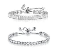TOEECY 2 Bracelets Réglables Tennis Cubiques Brillants Chaîne Ajustable Femme Élégant Bijoux Luxueux Cristal Étincelant