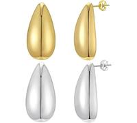 TOEECY 2 Paires Boucles d'oreilles Femme 18K Boucles d'oreilles Or Goutte d'eau Épaisses Plaquées Argent Hypoallergénique Poids léger Bijoux Cadeau pour Femme Fille (#1)