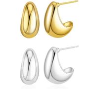 TOEECY 2 Paires Boucles d'oreilles Femme 18K Boucles d'oreilles Or Goutte d'eau Épaisses Plaquées Argent Hypoallergénique Poids léger Bijoux Cadeau pour Femme Fille (#2)