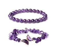 TOEECY 2 Pièces Bracelet Lapis Lazuli Naturel Papillon Cristal Bijoux Femme Élastique Pierre Précieuse Perles Rondes Accessoire Main