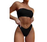 TOEECY 2 Pièces Maillot de Bain Femme sans Bretelles Bikini Set Push Up Taille Haute Maillot Elégant Amincissante Shorty Deux Pièces Ensemble de Plage Tenue Tankini Swimwear (Noir,S)