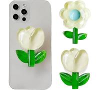 TOEECY 2 Pièces Support Téléphone Fleur Décoratif Cristal Accessoire Portable Adhésif Poignée Mignon Tulipe Rose