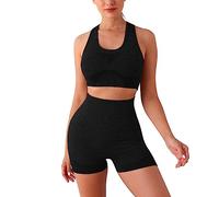 TOEECY 2 Pièces Survêtement de Sport pour Femme Ensembles Soutien-Gorge Débardeur Crop Top Taille Haute Shorts Sport Legging Fitness Jogging Sportswear de Yoga Gym Outfit (S/M)