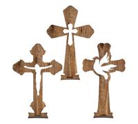 TOEECY 3 pcs Croix Ornementale Creuse en Bois Crucifix Artisanat Créatif Rustique et Élégante pour la Maison l'église Salon Chambre à Coucher