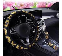 TOEECY 3 Pièces Ensemble Housse Volant Voiture Motif Marguerite Couvre Volant Automobile Accessoire Intérieur Protection Décoration Universelle