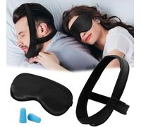 TOEECY 3 Pièces Mentonnière Anti Ronflement Réglable Masque Sommeil Opaque Bouchons Oreilles Silicone Solution Nuit Paisible Respiration Correcteur