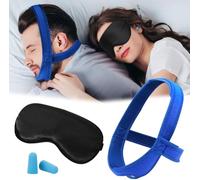 TOEECY 3 Pièces Mentonnière Anti Ronflement Réglable Masque Sommeil Opaque Bouchons Oreilles Silicone Solution Nuit Paisible Respiration Correcteur