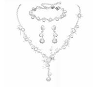 TOEECY 3 Pièces Parure Bijoux Perles Élégante Collier Bracelet Boucles D'oreilles Ensemble Cristaux Brillants Accessoires Féminins