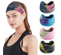 TOEECY 4 Pièces Bandeaux Larges Tiedye Bandeau Élastique Multicolore Accessoires Cheveux Confortables Couvrechef Sportif Bandeau Extensible