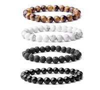 TOEECY 4 Pièces Bracelet Perles Naturelles Homme Élastique Pierre Œil Tigre Howlite Lave Onyx Noir Bijoux Poignet Classique