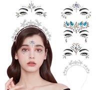 TOEECY 5 Pièces Ensemble Bandeau Étoile Couronne Brillant Cristaux Autocollants Visage Bijoux Temporaires Accessoires Cheveux Argenté