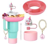 TOEECY 5 Pièces Plateau Collation Gobelet Thermos Accessoires Paille Réutilisable Compartiment Rangement Boisson Anneau Snack Organisateur Tasse Isotherme