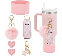 TOEECY 6 Pièces Ensemble Paille Réutilisable Silicone Manchon Protecteur Porteclés Pompon Fleur Accessoires Tasse Bouteille
