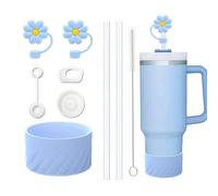 TOEECY 7 Pièces Ensemble Bouchons Paille Fleur Antidébordement Couvercles Réutilisables Silicone Accessoires Bouteille Isotherme Tasse Gobelet