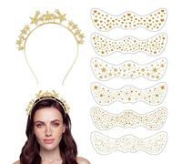 TOEECY 7 Pièces Serretête Étoiles Brillantes avec Autocollants Visage Dorés Ensemble Accessoires Cheveux Couronne Céleste Bandeau Métallique Luxueux