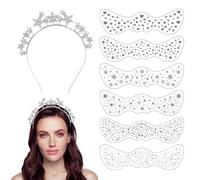 TOEECY 7 Pièces Serretête Étoiles Brillantes avec Autocollants Visage Dorés Ensemble Accessoires Cheveux Couronne Céleste Bandeau Métallique Luxueux
