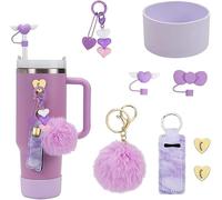 TOEECY 8 Pièces Ensemble Décoratif Pailles Réutilisables Cœur Ailé Bouchons Silicone Porteclés Pompon Accessoires Bouteille Thermos