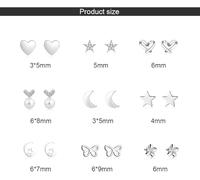 TOEECY 9 Paires Boucles D'oreilles Argent 925 Motifs Cœur Étoile Lune Papillon Fleur Nœud Perle Clous D'oreilles Minimalistes Bijoux Féminins