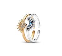 TOEECY Bague Ajustable Soleil Lune Cristal Brillant Bijoux Céleste Ensemble Anneau Ouvert Élégant Strass