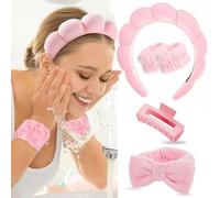TOEECY Bandeau Cheveux Femme Pince Maquillage Poignet Spa pour le Lavage du Visage Set Cross Noué Élastique Bande Facial Absorbantes Antidérapant Bracelets pour Yoga Sports Douche les Soins de la Peau