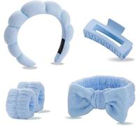 TOEECY Bandeau Cheveux Femme Pince Maquillage Poignet Spa pour le Lavage du Visage Set Cross Noué Élastique Bande Facial Absorbantes Antidérapant Bracelets pour Yoga Sports Douche les Soins de la Peau