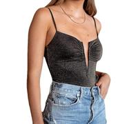 TOEECY Body Femme sans Manche Bodysuit Bretelles Fines Décolleté Plongeant Pailleté Bodys Moulant Élégant Confortable Shapewear Basique Vêtement Sculptant