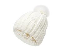 TOEECY Bonnet Femme Hiver Chaud Bonnet Tricoté avec Pompon en Fausse Fourrure Épais Souple Tricot Chapeau Satin Doublé Protéger la Coiffure Mode Slouchy Bobble Beanie (Blanc)
