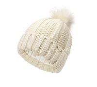 TOEECY Bonnet Femme Hiver Chaud Bonnet Tricoté avec Pompon en Fausse Fourrure Épais Souple Tricot Chapeau Satin Doublé Protéger la Coiffure Mode Slouchy Bobble Beanie (Beige)