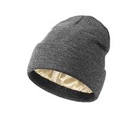TOEECY Bonnet Femme Hiver Doux et Chaud Bonnet Tricoté Simple et Classique Fine Tricot Chapeau avec Satin Doublé Protéger la Coiffure Mode Slouchy Beanie Unisexe (Gris)