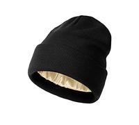 TOEECY Bonnet Femme Hiver Doux et Chaud Bonnet Tricoté Simple et Classique Fine Tricot Chapeau avec Satin Doublé Protéger la Coiffure Mode Slouchy Beanie Unisexe (Noir)