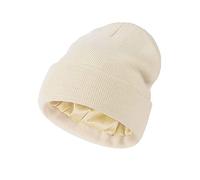 TOEECY Bonnet Femme Hiver Doux et Chaud Bonnet Tricoté Simple et Classique Fine Tricot Chapeau avec Satin Doublé Protéger la Coiffure Mode Slouchy Beanie Unisexe (Beige)