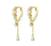 TOEECY Boucles D'oreilles Créoles Argent S925 Zirconium Brillant Cascade Pendantes Chaînette Goutte Élégantes