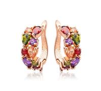 TOEECY Boucles D'oreilles Créoles Multicolores Cristal Zircon Cubique Plaqué Or Rose Bijoux Femme Élégant Luxe Brillant